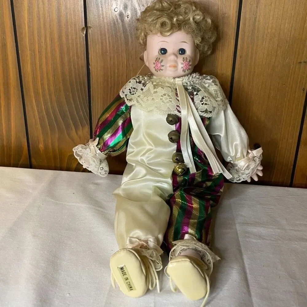 Porcelain Pierrot / Harlequin clown doll